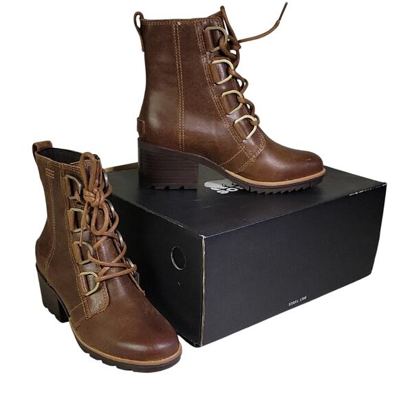 Sorel Cate Lace Up Leather Ankle Boots Womens Size 5 New In Box - Picture 1 of 14